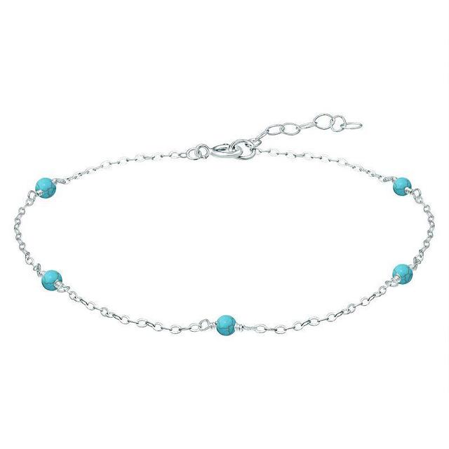 Aleure Precioso Sterling Silver Bead Station Anklet, Womens Blue Product Image