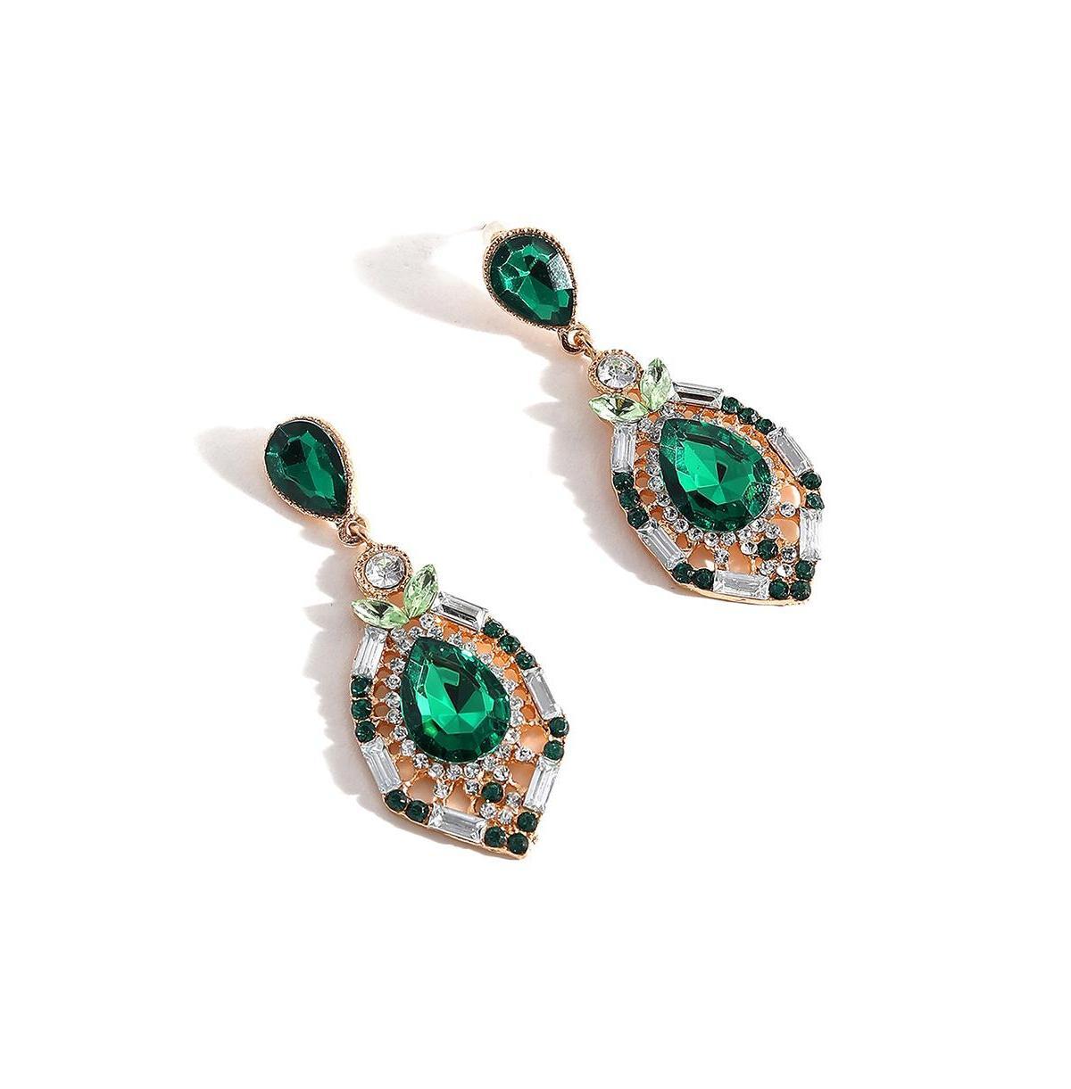 Sohi Womens Green Embellished Drop Earrings Product Image