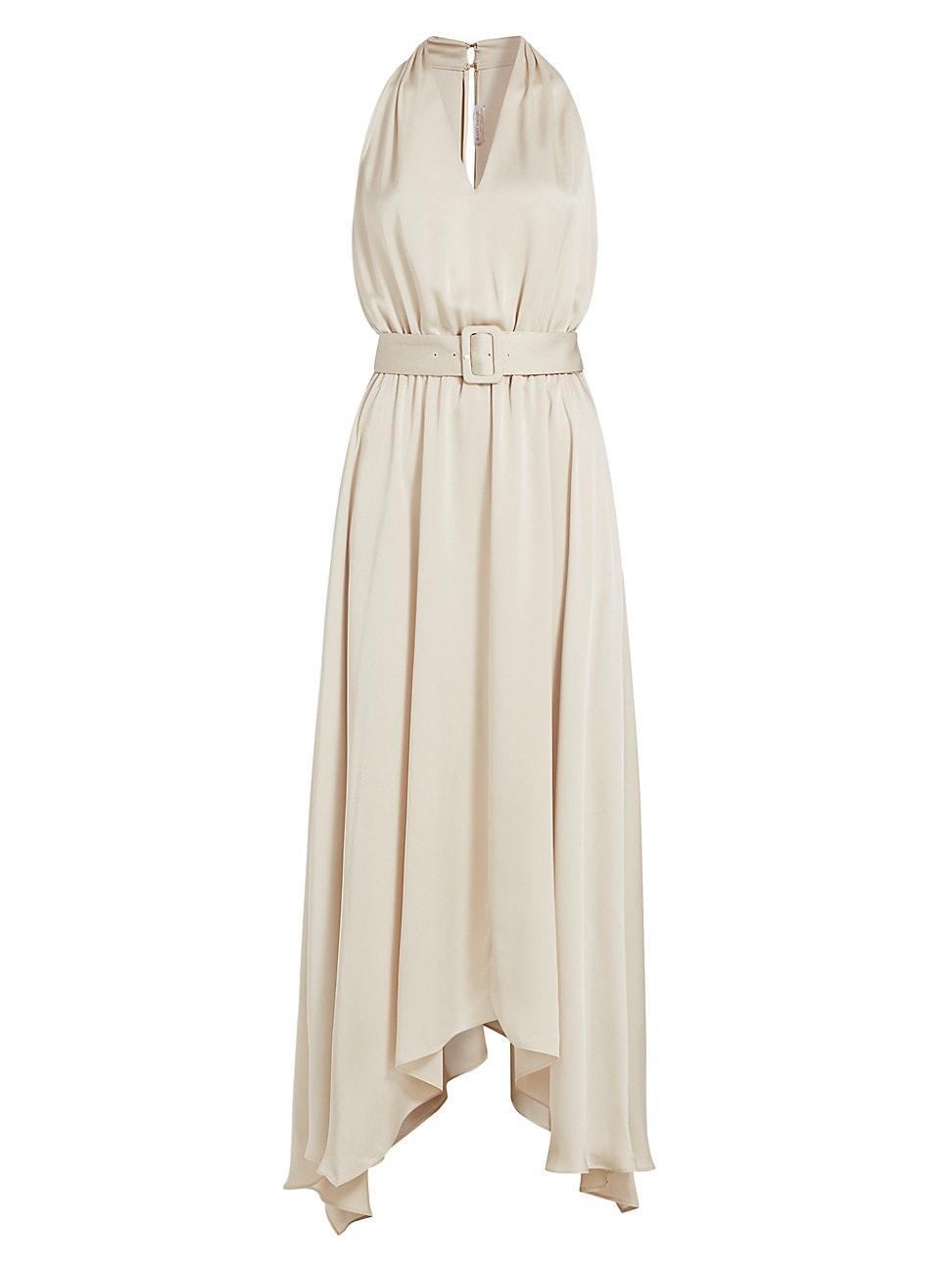 Brynne Belted Satin Midi Dress Product Image