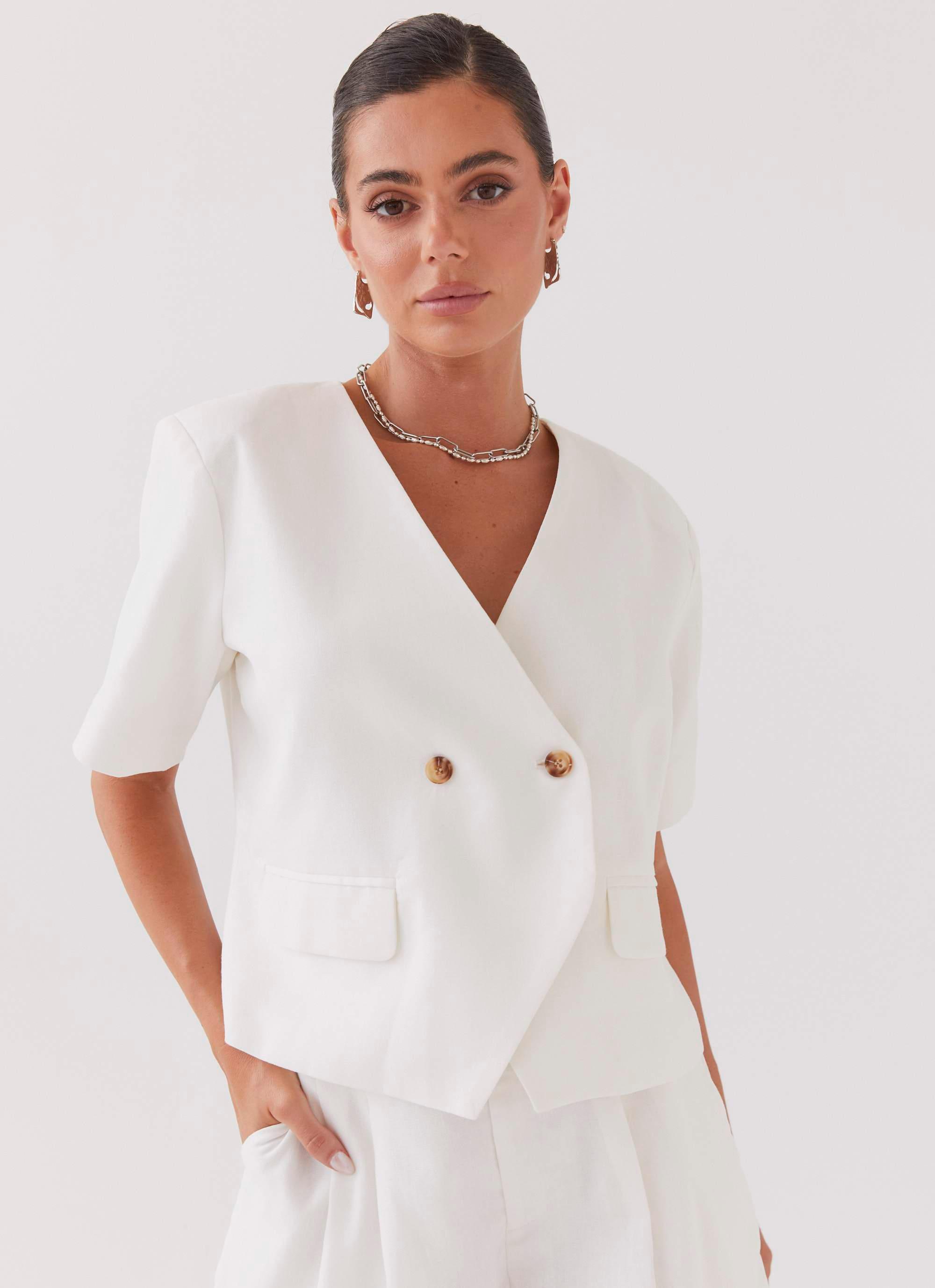 Hacienda Linen Short Sleeve Blazer - White Product Image