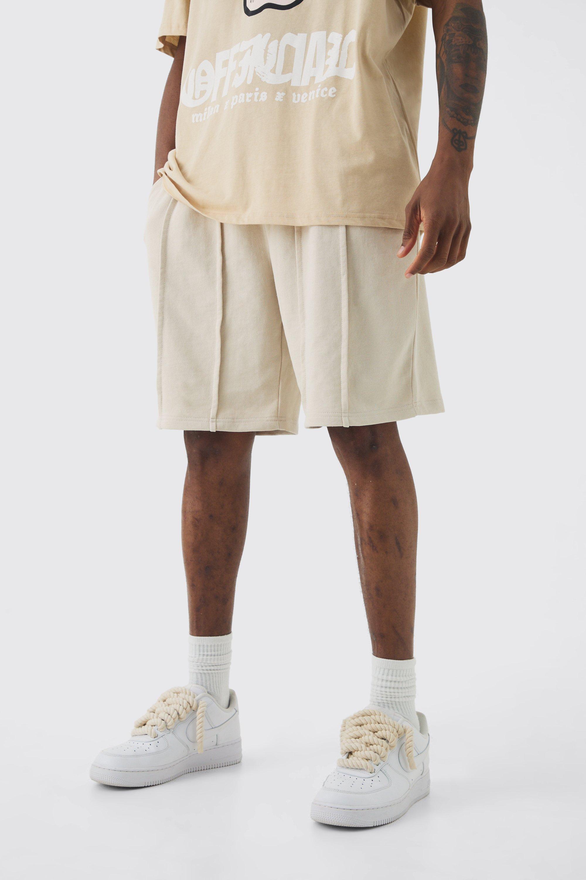 Tall Pin Tuck Detail Relaxed Short In Ecru Wash | boohooMAN USA Product Image