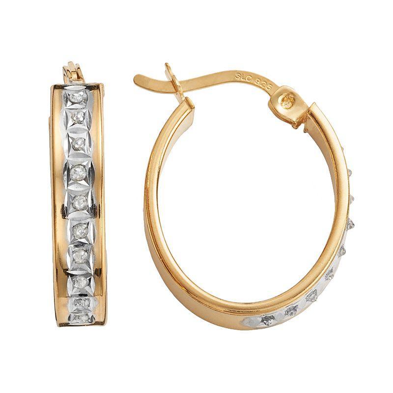 Diamond Mystique 18k Gold Over Silver Diamond Accent Oval Hoop Earrings, Womens, White Product Image