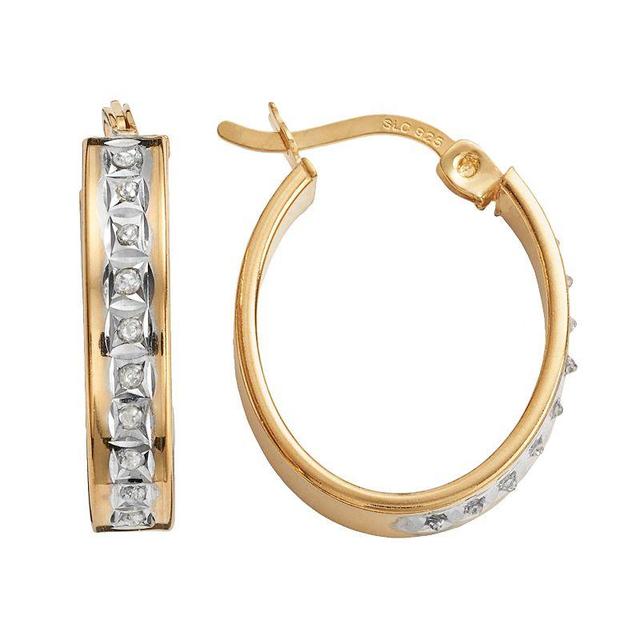 Diamond Mystique 18k Gold Over Silver Diamond Accent Oval Hoop Earrings, Womens, White Product Image