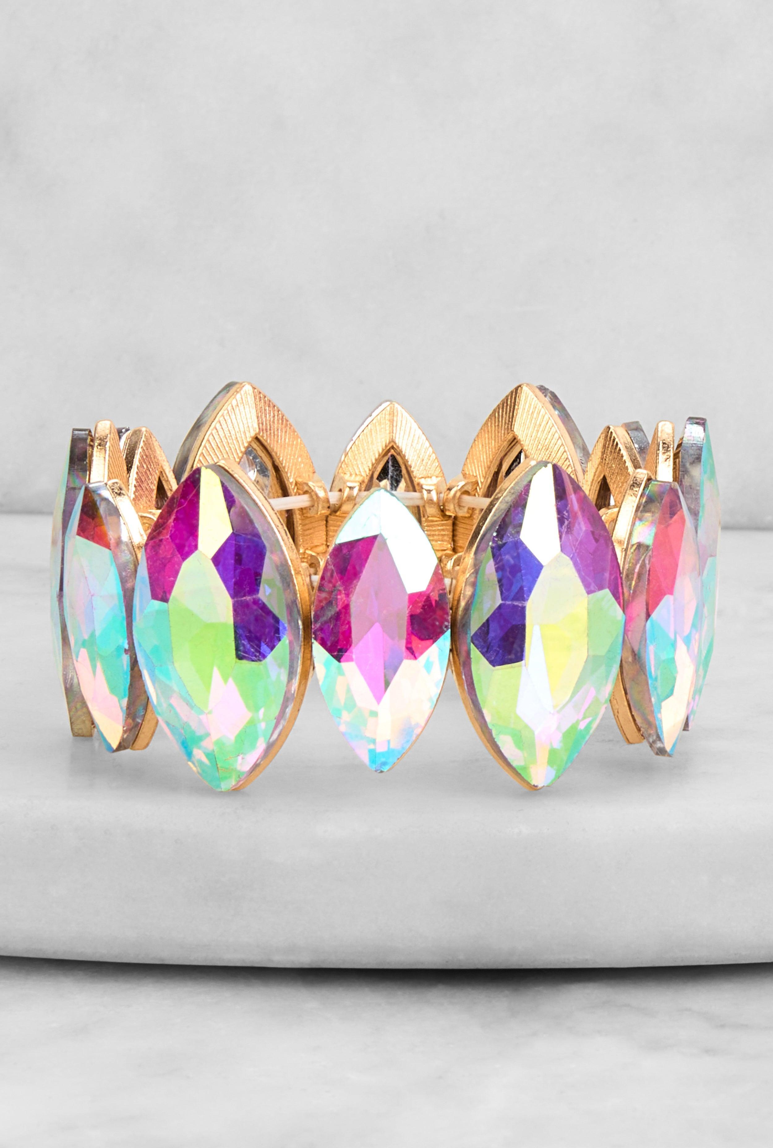 Iridescent Gemstone Statement Stretch Bracelet Female Product Image