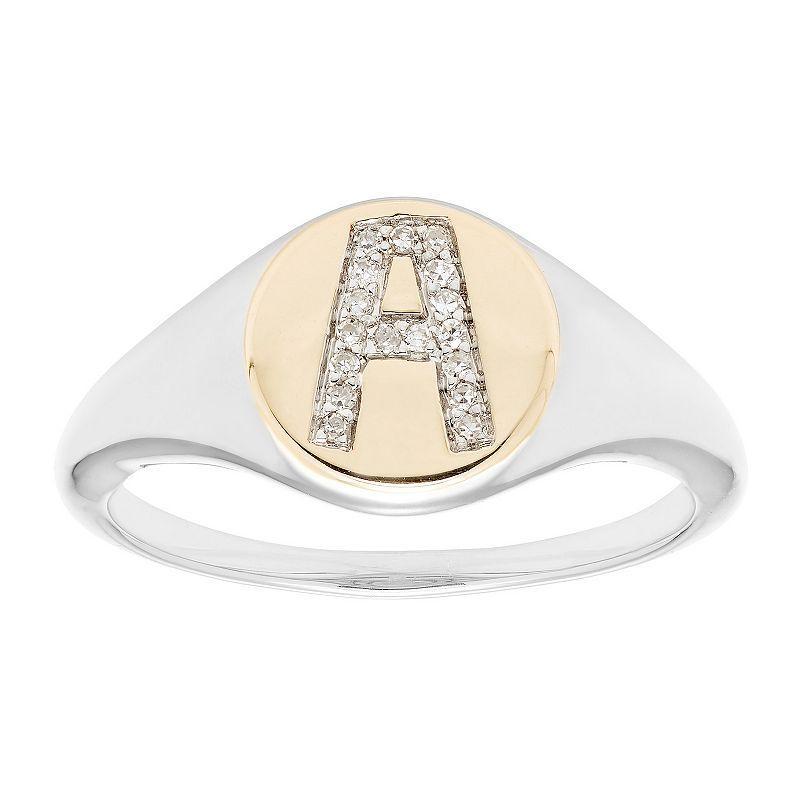 Its Personal 14k Gold Over Sterling Silver Diamond Accent Initial Signet Ring, Womens Two Tone A Product Image