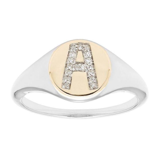 Its Personal 14k Gold Over Sterling Silver Diamond Accent Initial Signet Ring, Womens White Product Image