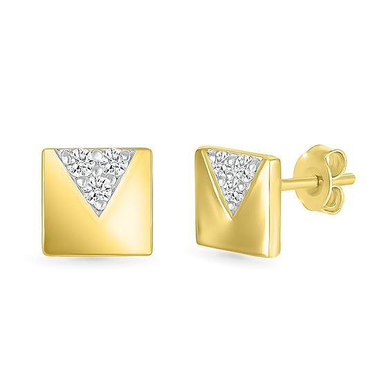 Men's 7/8 CT. T.w. Diamond Trio Triangle Accent Rectangular Stud Earrings in 10K Gold Product Image