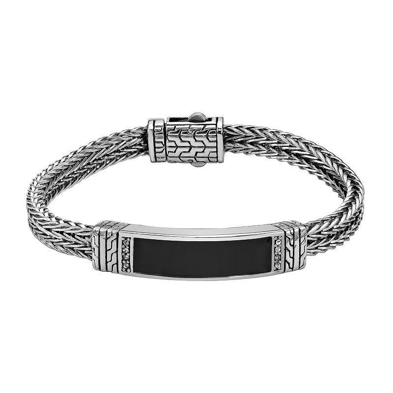 LYNX Mens Stainless Steel Double Foxtail Chain Bracelet with Black Enamel Inlay Product Image