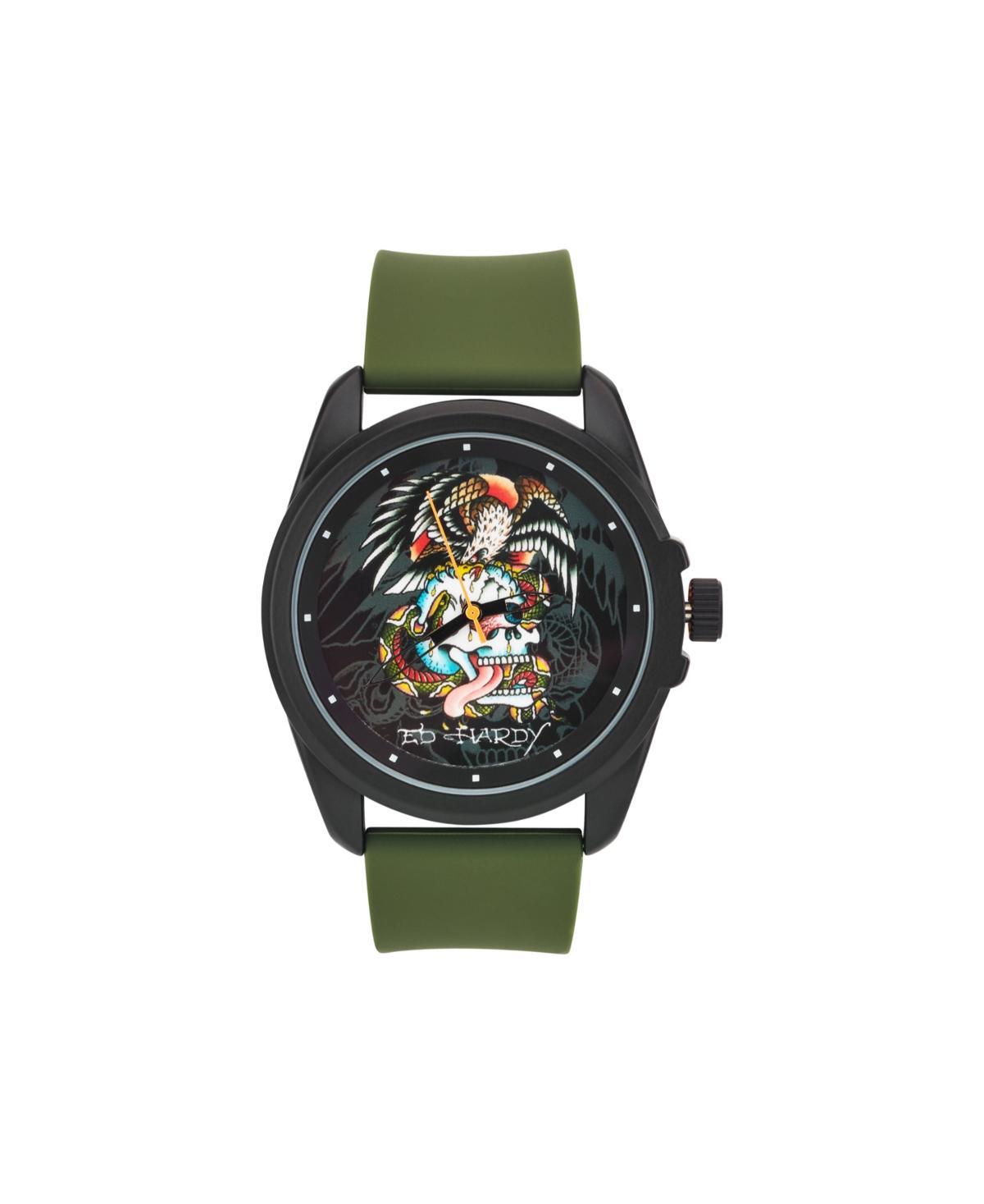 Ed Hardy Mens Matte Olive Silicone Strap Analog Watch 46mm Product Image