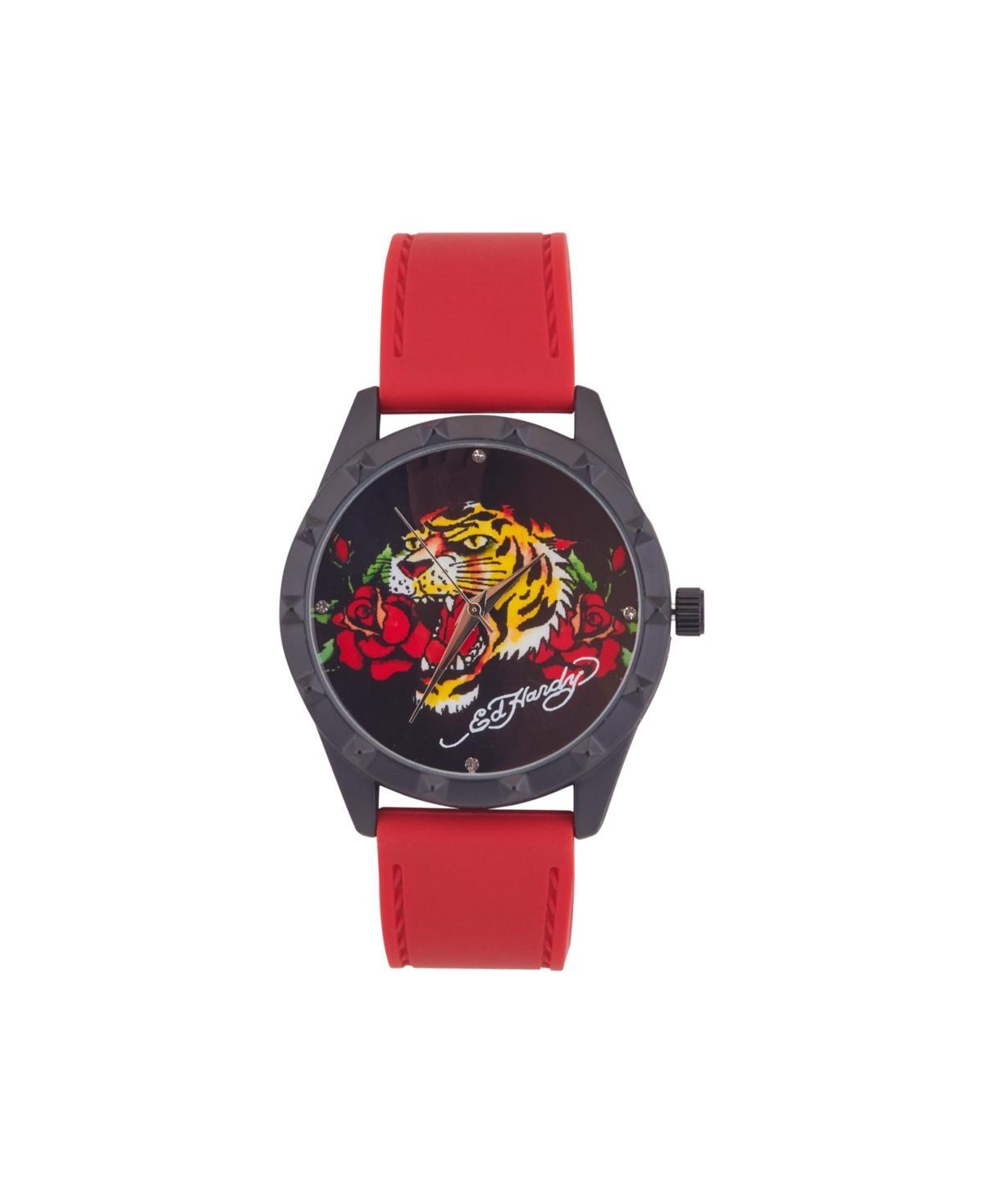 Ed Hardy Womens Quartz Matte Red Silicone Strap Analog Watch 40mm Product Image