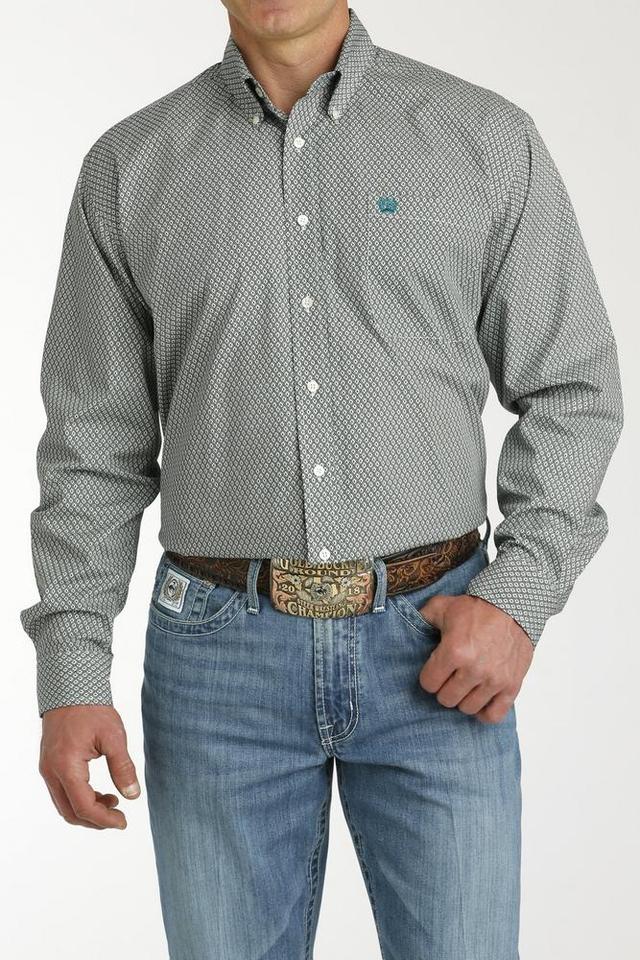 Cinch® Men's L/S Cream/Teal Geo Print Button Shirt Product Image