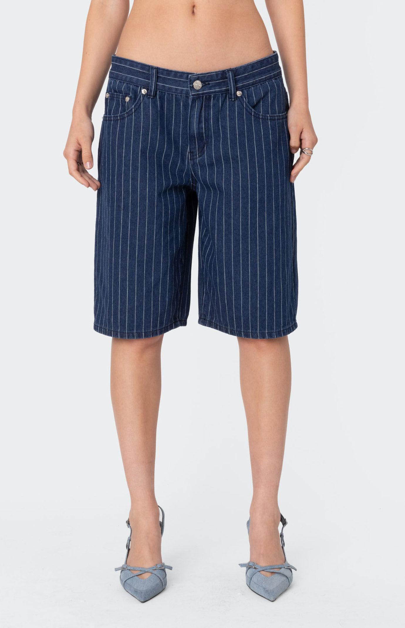 Edikted Women's Pinstripe Denim Bermuda Shorts Product Image