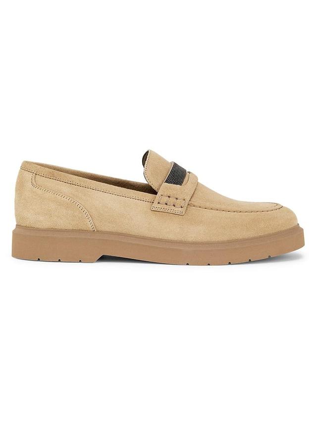 Womens Monili-Beaded Suede Penny Loafers Product Image
