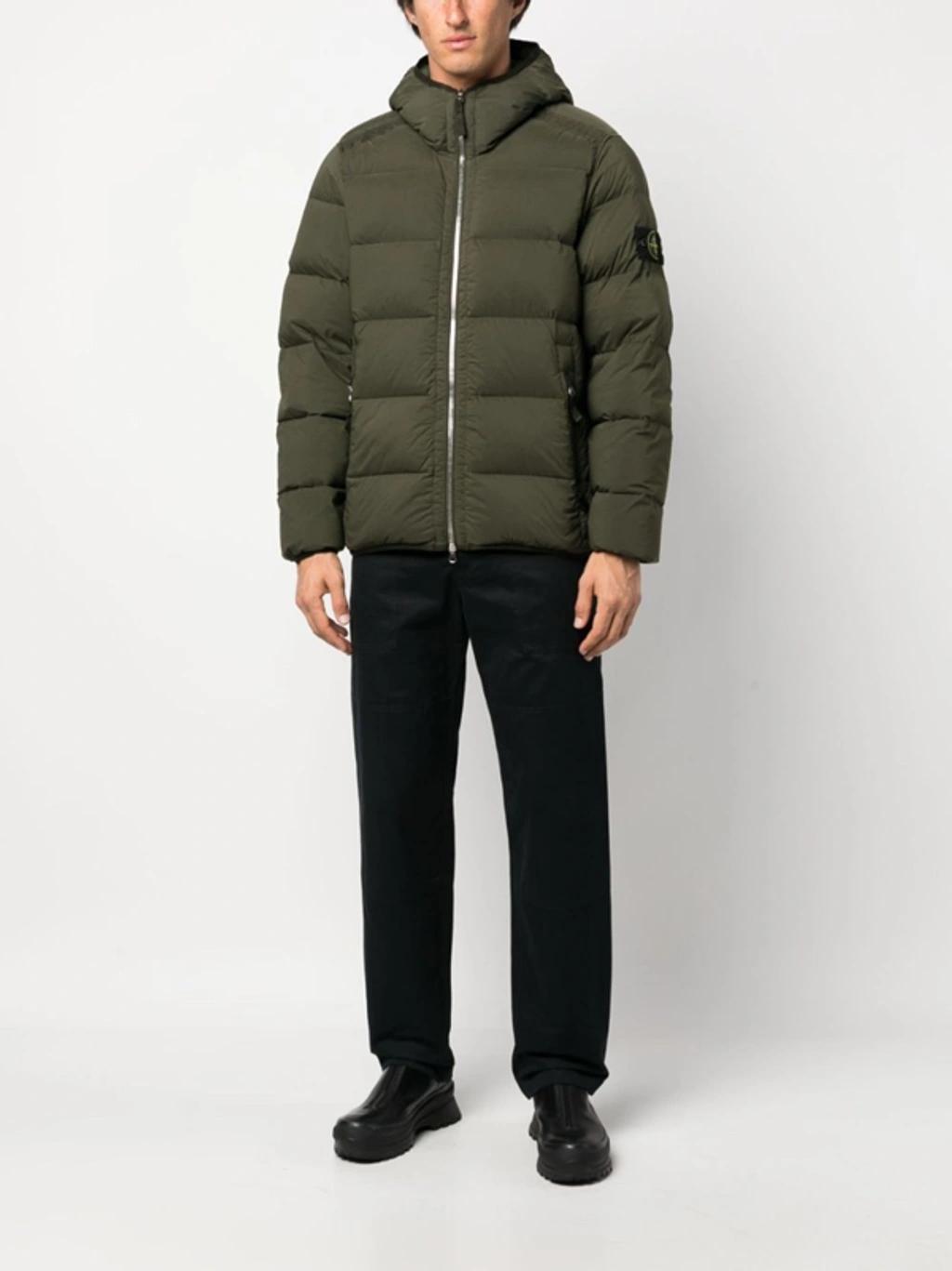 Compass-patch Padded Down Jacket In Green Product Image