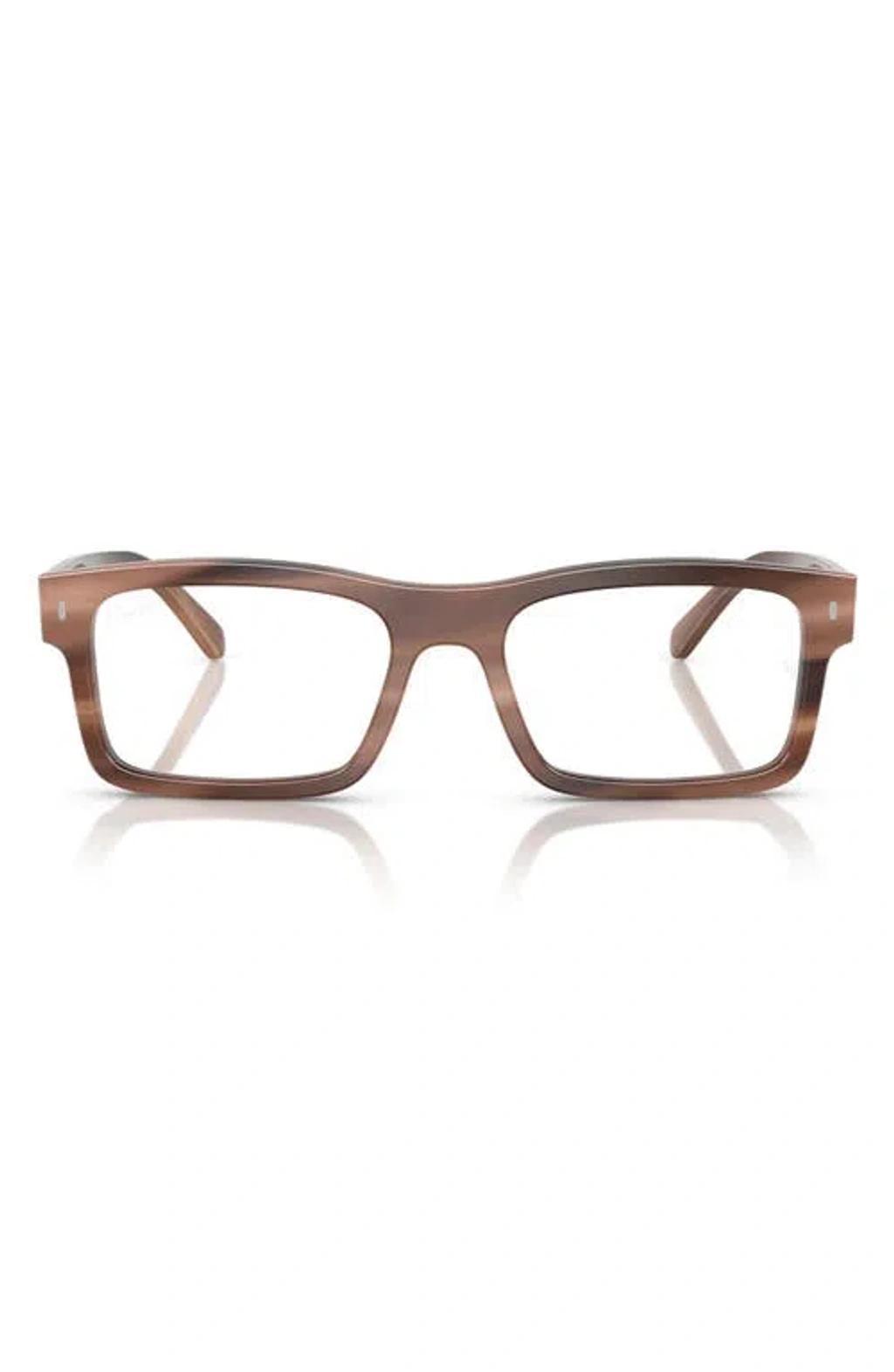 RAY BAN Ray-ban 54mm Rectangular Optical Glasses In Brown Havana Product Image