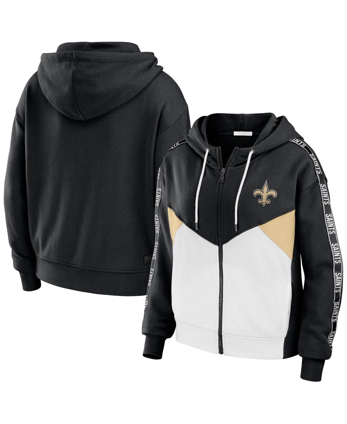 Womens WEAR by Erin Andrews /White New Orleans Saints Color Block Light Weight Modest Crop Full-Zip Hoodie Product Image