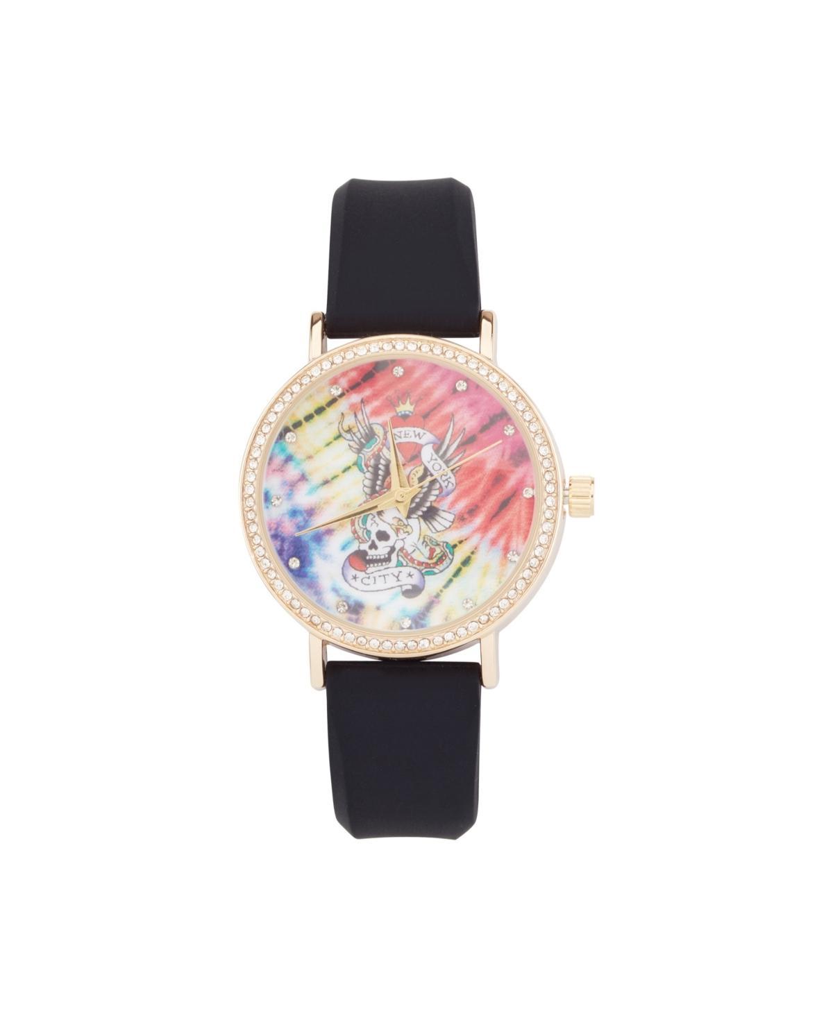 Ed Hardy Womens Quartz Matte Black Silicone Strap Analog Watch 38mm Product Image