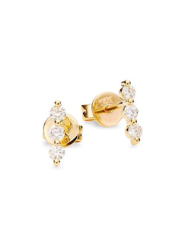 Womens 14K Yellow Gold & 0.24 TCW Diamond Triple Stud Earrings Product Image