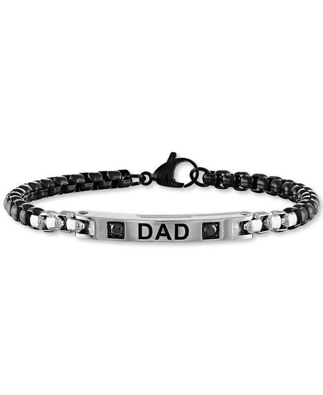 Mens Black Sapphire Dad Id Plate Bracelet (1/4 ct. t.w.) in Stainless Steel & Black Ion-Plate Product Image