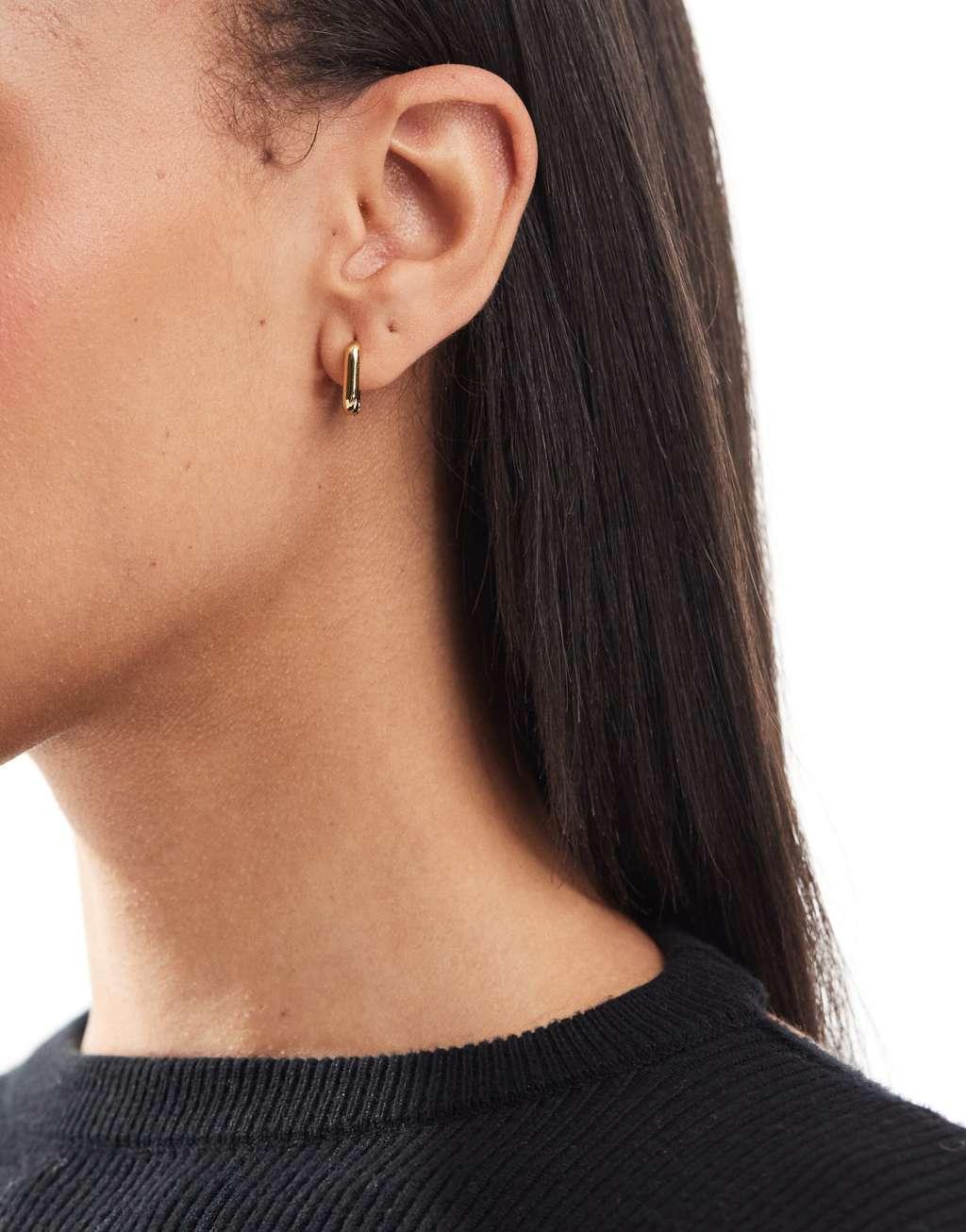 ASOS DESIGN 14k gold plated with huggie hoop earrings in square design Product Image