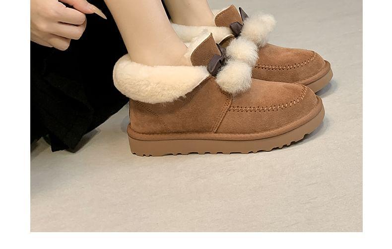 Bow Pom Pom Fleece-Lined Ankle Snow Boots Product Image