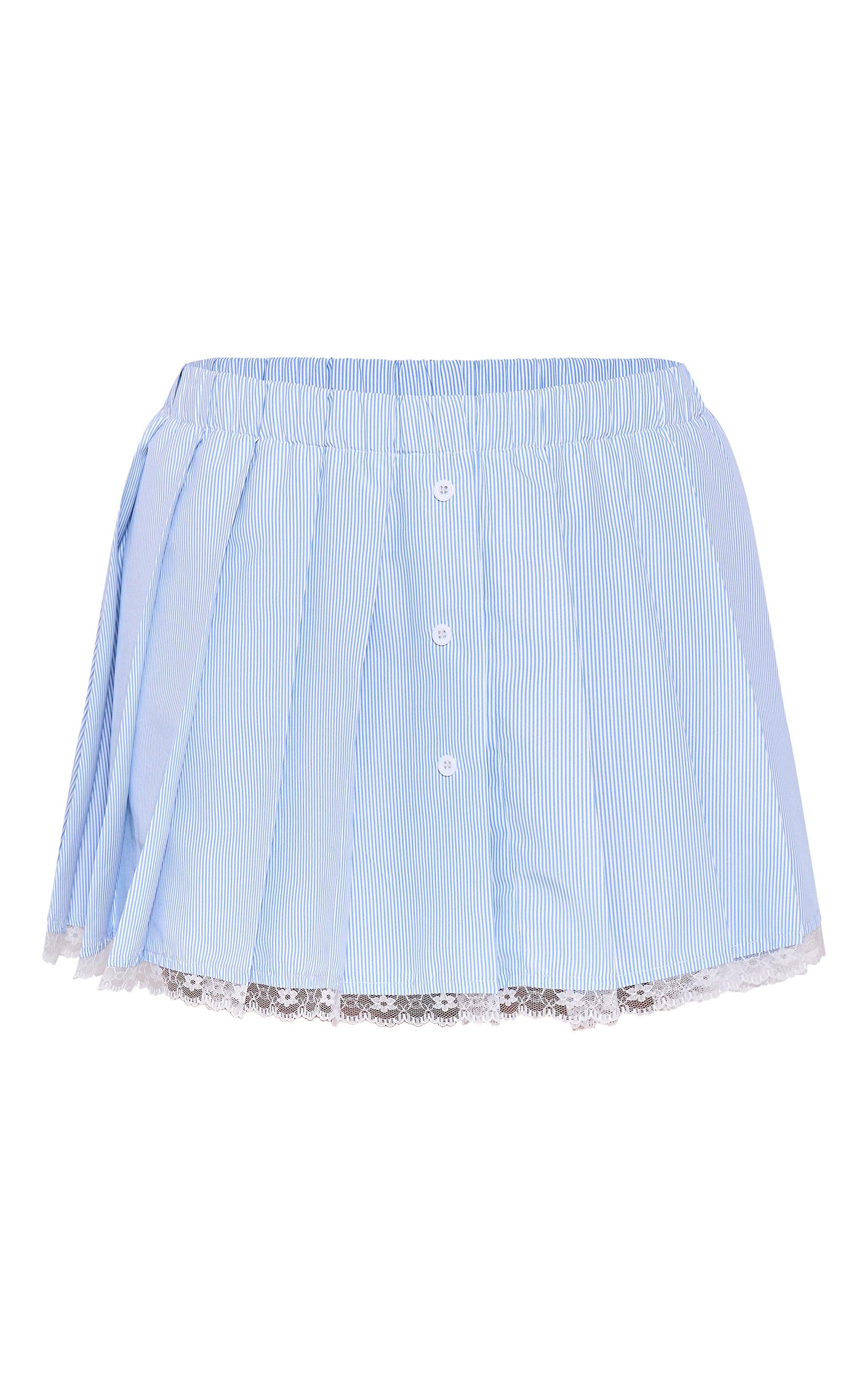 Blue Pinstripe Pleated Skater Skirt Product Image