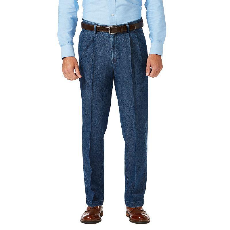 Haggar Mens Stretch Denim Classic-Fit Pleated Pants Product Image