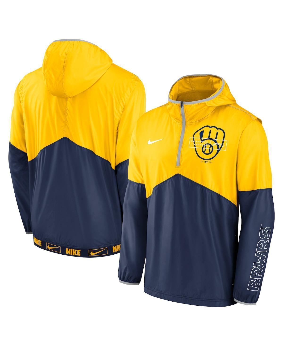 Mens Nike /Navy Milwaukee Brewers Overview Half-Zip Hoodie Jacket Product Image