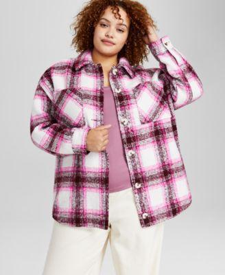 Trendy Plus Size Plaid Shirt Jacket, Created for Macy's Product Image