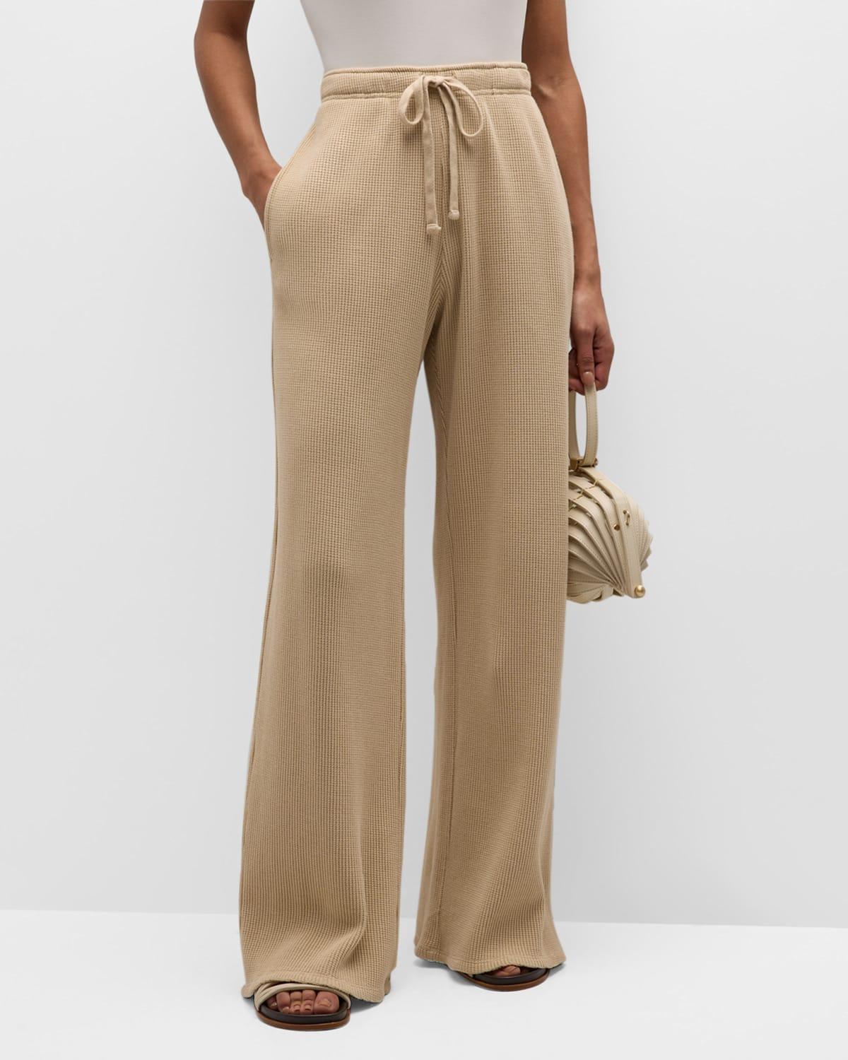 Waffle-Knit Wide-Leg Drawstring Pants Product Image