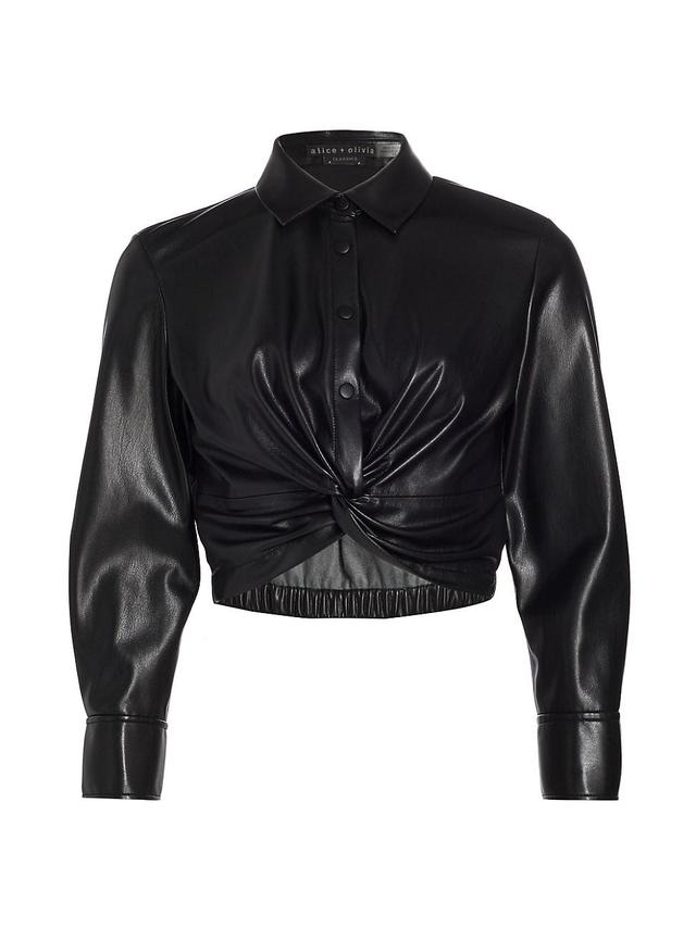 Womens Phebe Vegan Leather Twist Crop Shirt Product Image