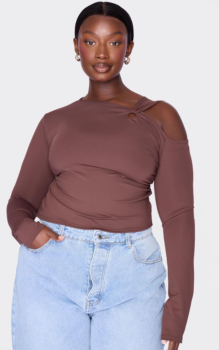 Plus Chocolate Contour Long Sleeve Knot Detail Top Product Image