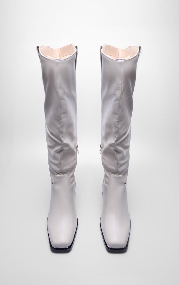 Beige Pu Square Toe Knee High Block Heeled Western Boots product image