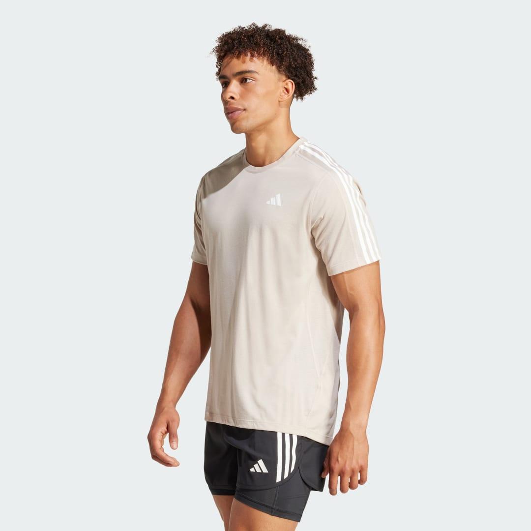 adidas Own the Run 3-Stripes Tee Shadow Red M Mens Product Image