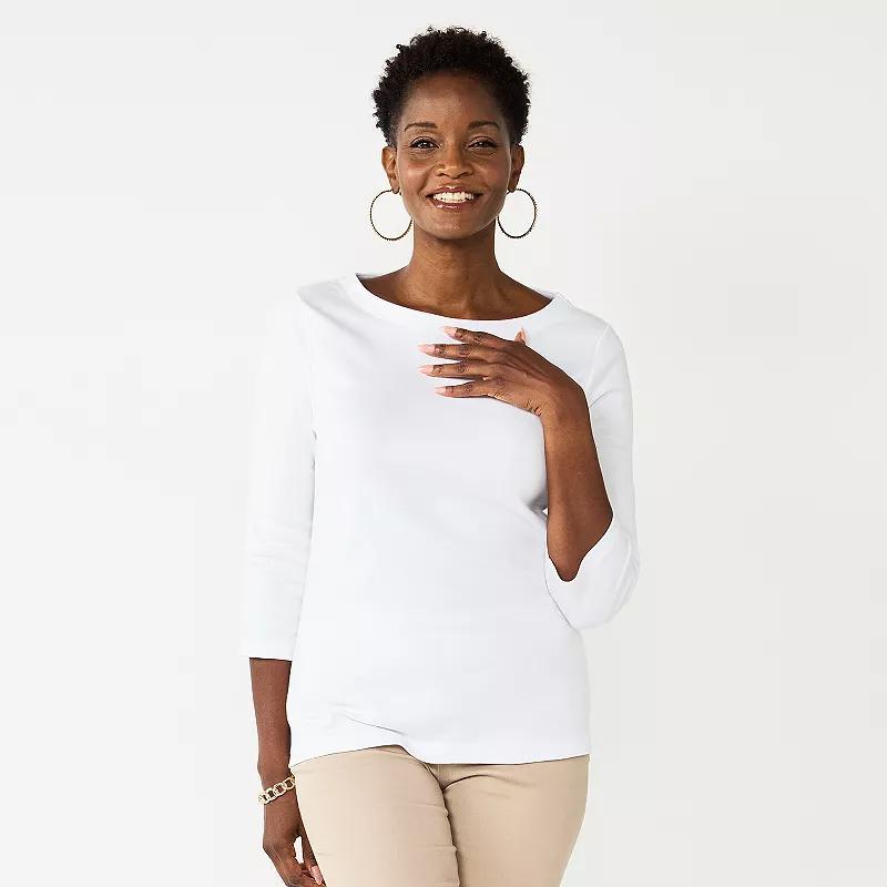 Petite Croft & Barrow Boatneck Top, Womens White Product Image