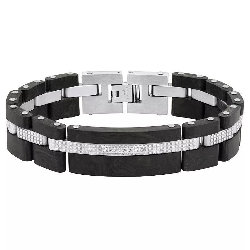 Mens Two-Tone Stainless Steel & Carbon Fiber Cubic Zirconia Bracelet Two Tone Product Image