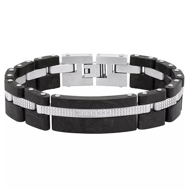 Mens Two-Tone Stainless Steel & Carbon Fiber Cubic Zirconia Bracelet White Product Image