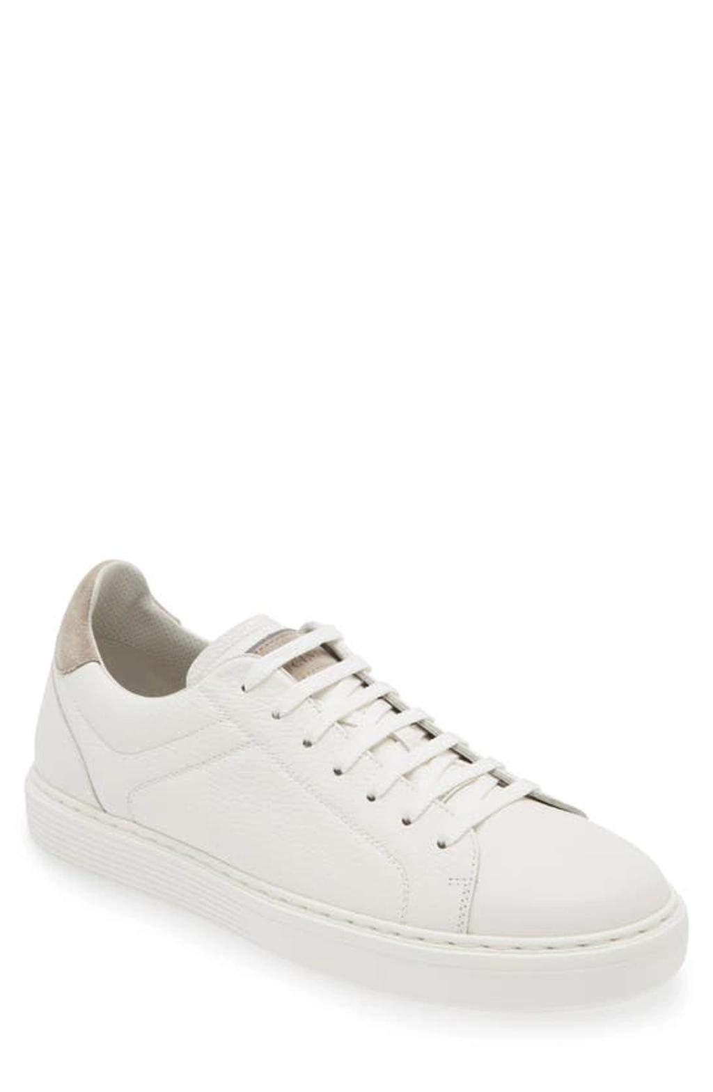 BRUNELLO CUCINELLI Semi-polished Calfskin Sneakers In White Product Image