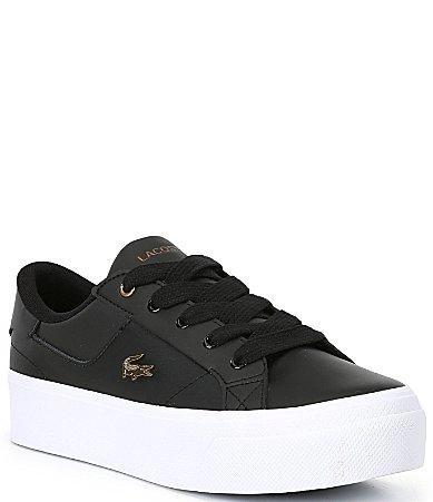 Lacoste Womens Ziane Embroidered Crocodile Platform Leather Sneakers Product Image