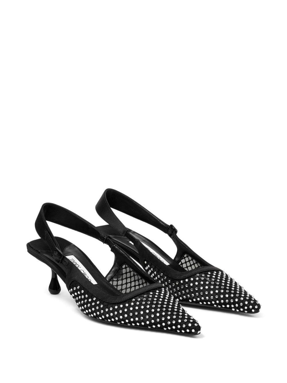 Amel 50 Crystal-embellished Mesh And Satin Pointed-toe Slingback Pumps In Black Product Image