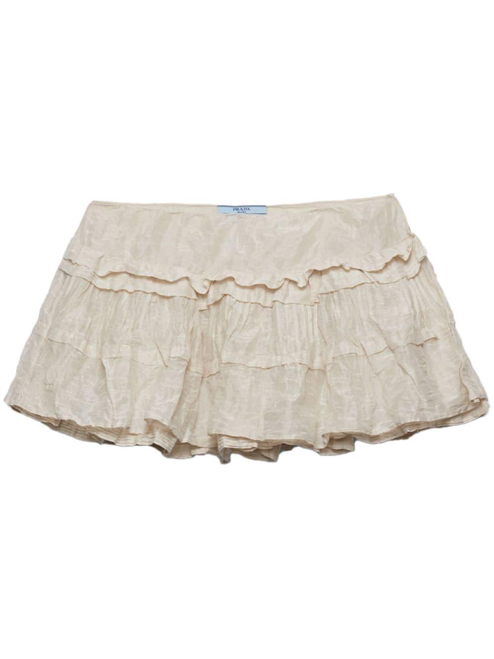 Crinkled Ruffled Miniskirt In Neutrals Product Image