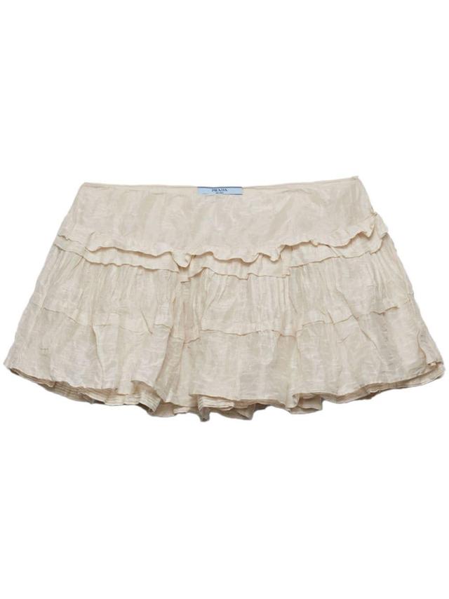 Crinkled Ruffled Miniskirt In Neutrals Product Image