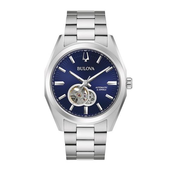 Men's Bulova Surveyor Automatic Watch with Blue Skeleton Dial (Model: 96A275) Product Image