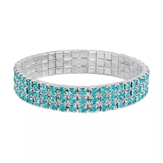 1928 Silver Tone Aqua Simulated Crystal Stretch Bracelet, Womens, Blue Product Image