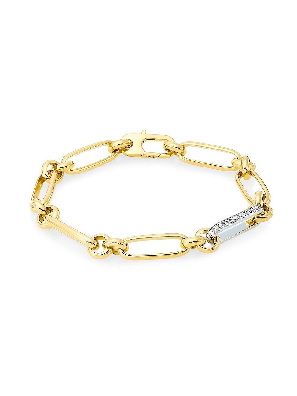 Womens 18K Yellow Gold & 0.35 TCW Diamond Paper Clip Chain Bracelet Product Image