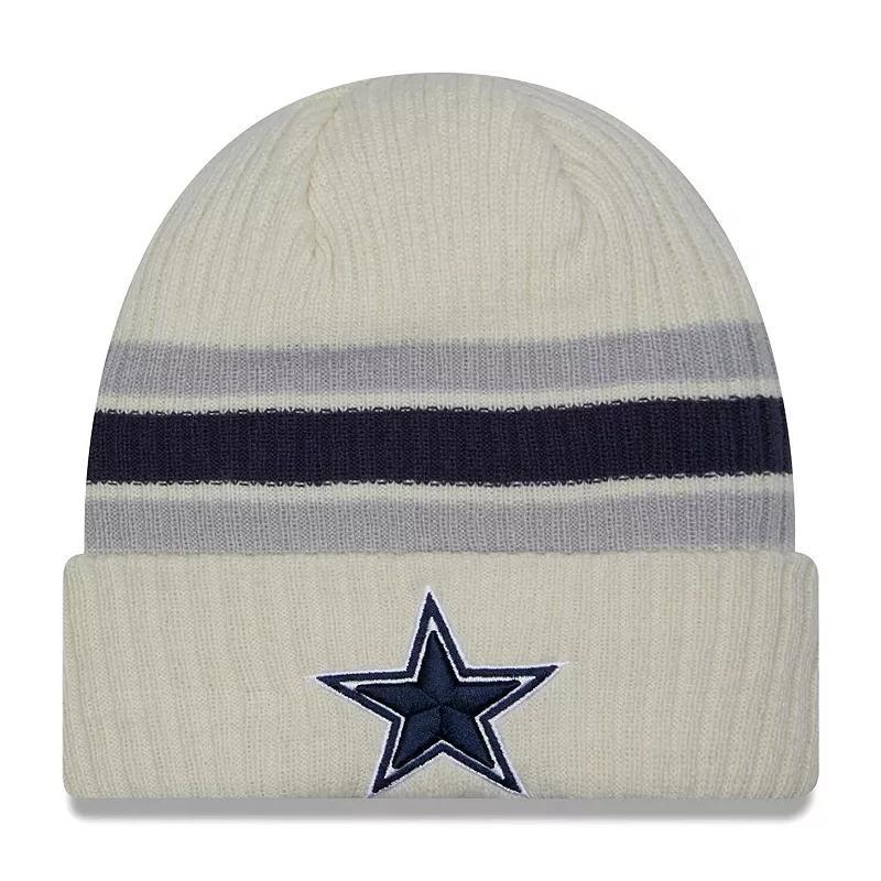 Mens New Era Cream Dallas Cowboys Team Stripe Cuffed Knit Hat Product Image