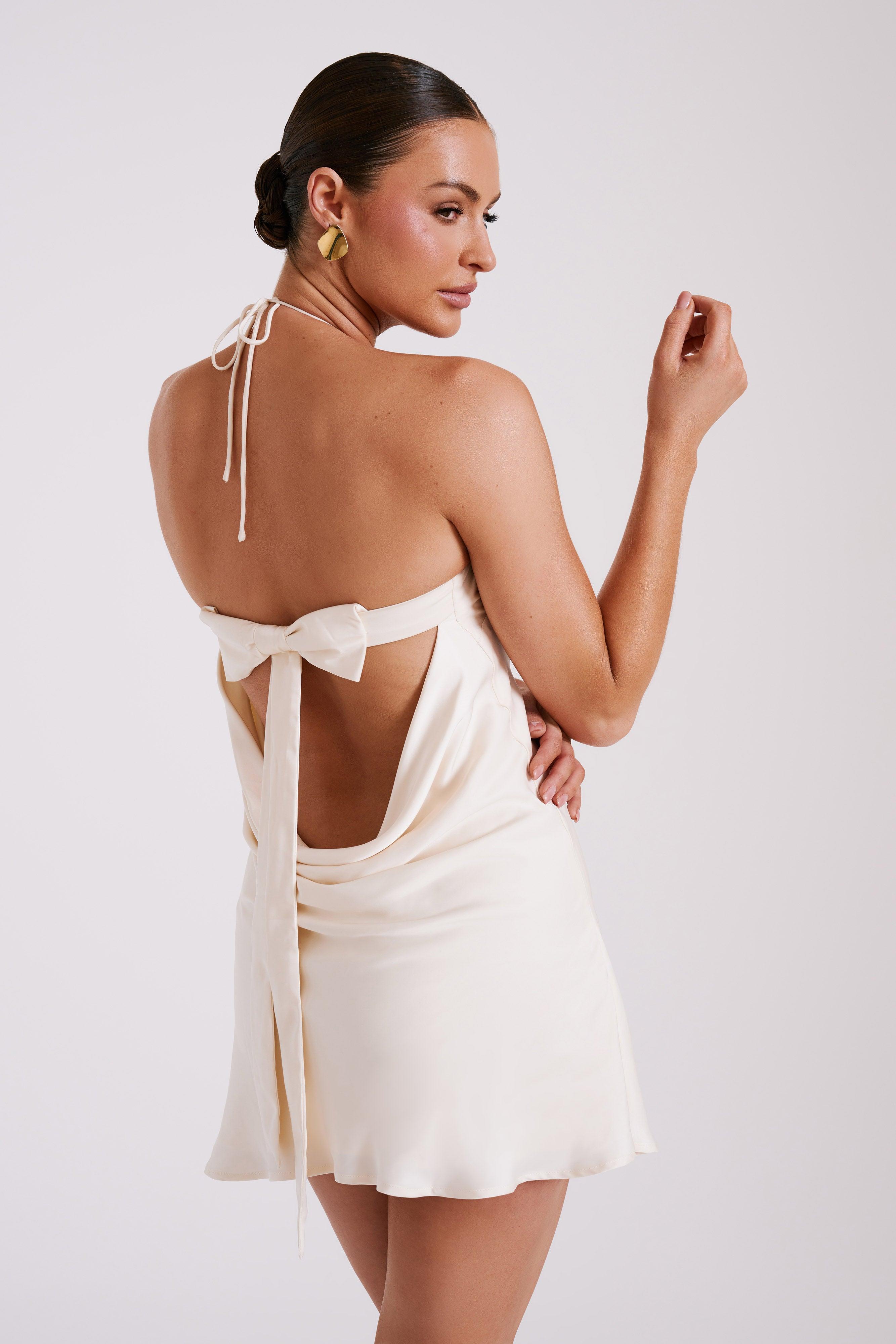 Atlas Satin Bow Mini Dress - Ivory Product Image