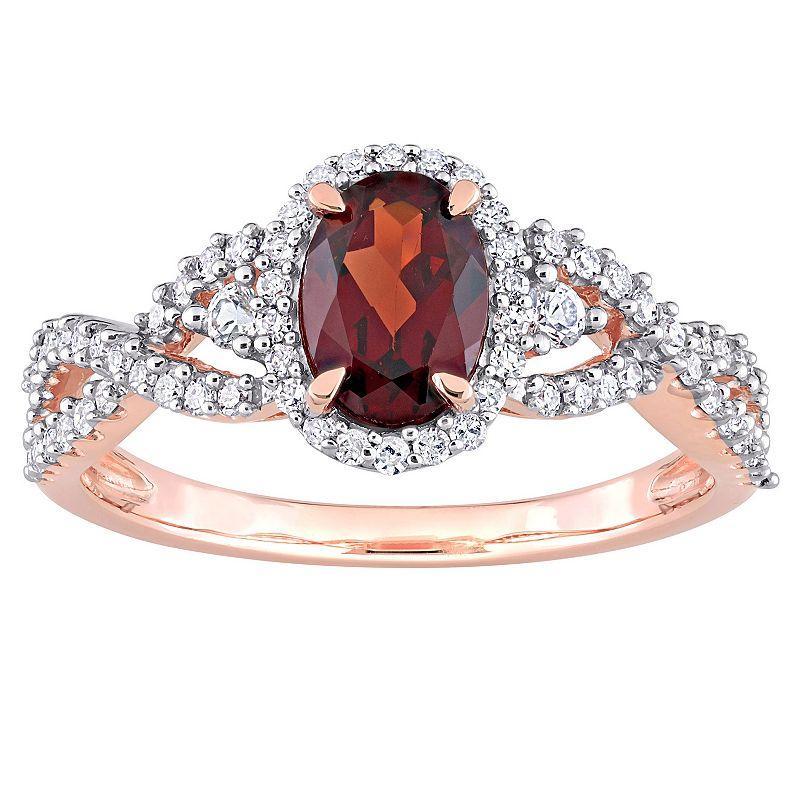 Stella Grace 10k Rose Gold Garnet, White Sapphire & 1/3 Carat T.W. Diamond Halo Twist Ring, Womens Product Image