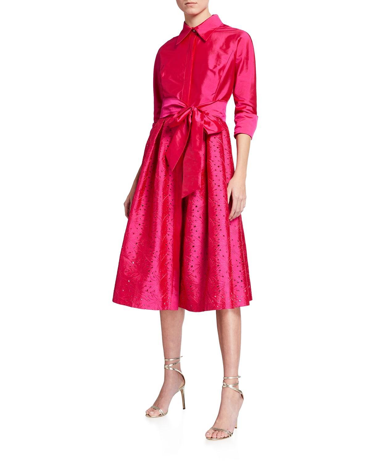 Taffeta Shirt Dress w/ Eyelet Skirt product image