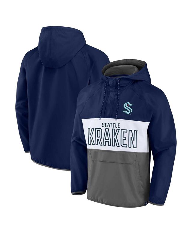 Mens Fanatics Branded Deep Sea Blue/Gray Seattle Kraken Backhand Shooter Defender Anorak Raglan Hoodie Quarter-Zip Jacket Krk Blue Product Image